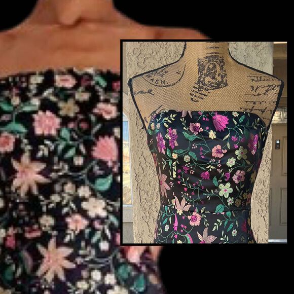 Lulus Make a Move Black Satin Floral Jacquard Strapless Midi Dress Size L - Picture 3 of 13